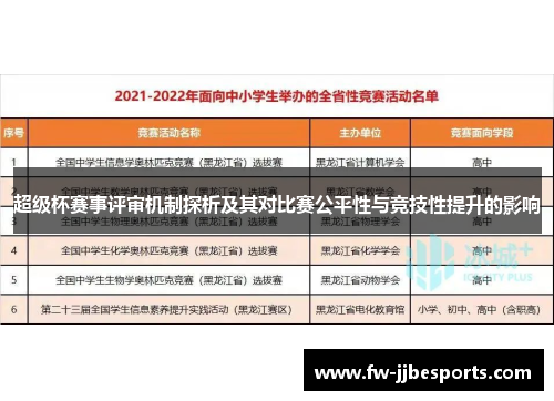 超级杯赛事评审机制探析及其对比赛公平性与竞技性提升的影响